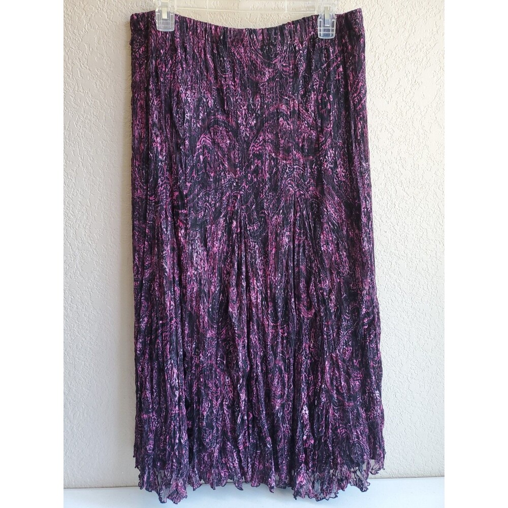 Chicos 2 Pleated Midi Skirt  Whimsigoth Fairycore Romantic Crinkle Boho Artsy M